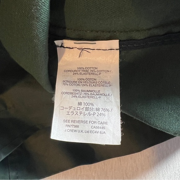J Crew Downtown Long Utility Waxed Field Jacket w/ Hood in Green Corduroy, Small - Picture 8 of 10